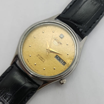 Vintage 1980 Original Seiko 5 Automatic 7009-3101 Gold face 17 Jewels Day-Date Japanese Men's Wrist Watch OG98
