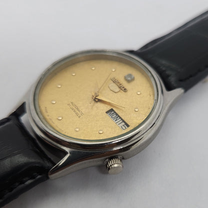 Vintage 1980 Original Seiko 5 Automatic 7009-3101 Gold face 17 Jewels Day-Date Japanese Men's Wrist Watch OG98