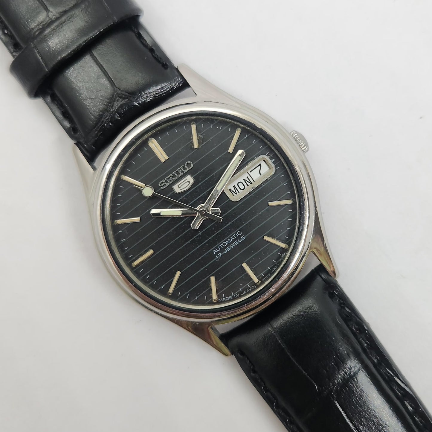 Vintage 1980 Original Seiko 5 Automatic 6309-8920 Black face 17 Jewels Day-Date Japanese Men's Wrist Watch OG99