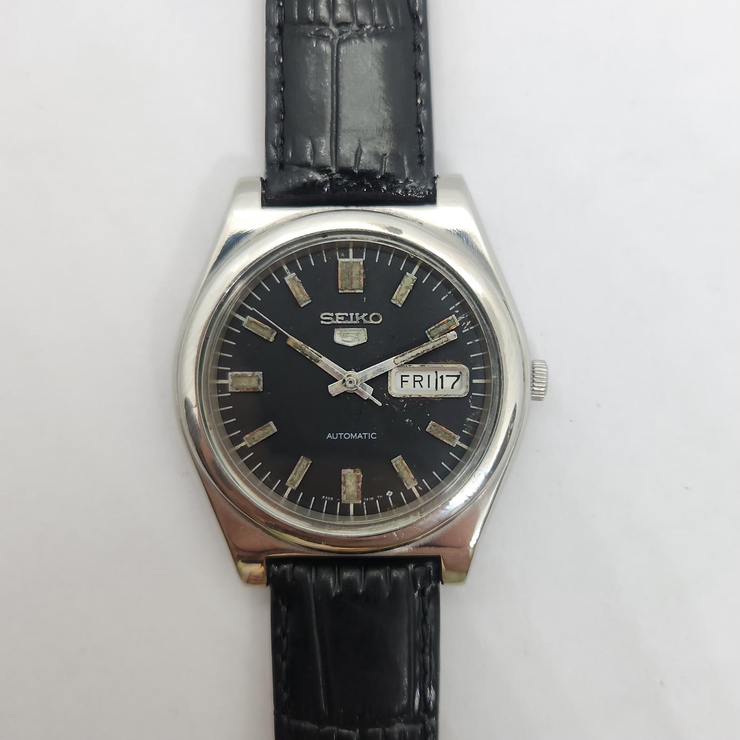 Vintage 1980 Original Seiko 5 Automatic 6309-8980 Black face 17 Jewels Day-Date Japanese Men's Wrist Watch OG101