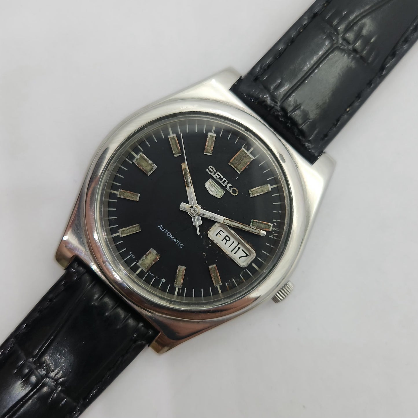 Vintage 1980 Original Seiko 5 Automatic 6309-8980 Black face 17 Jewels Day-Date Japanese Men's Wrist Watch OG101