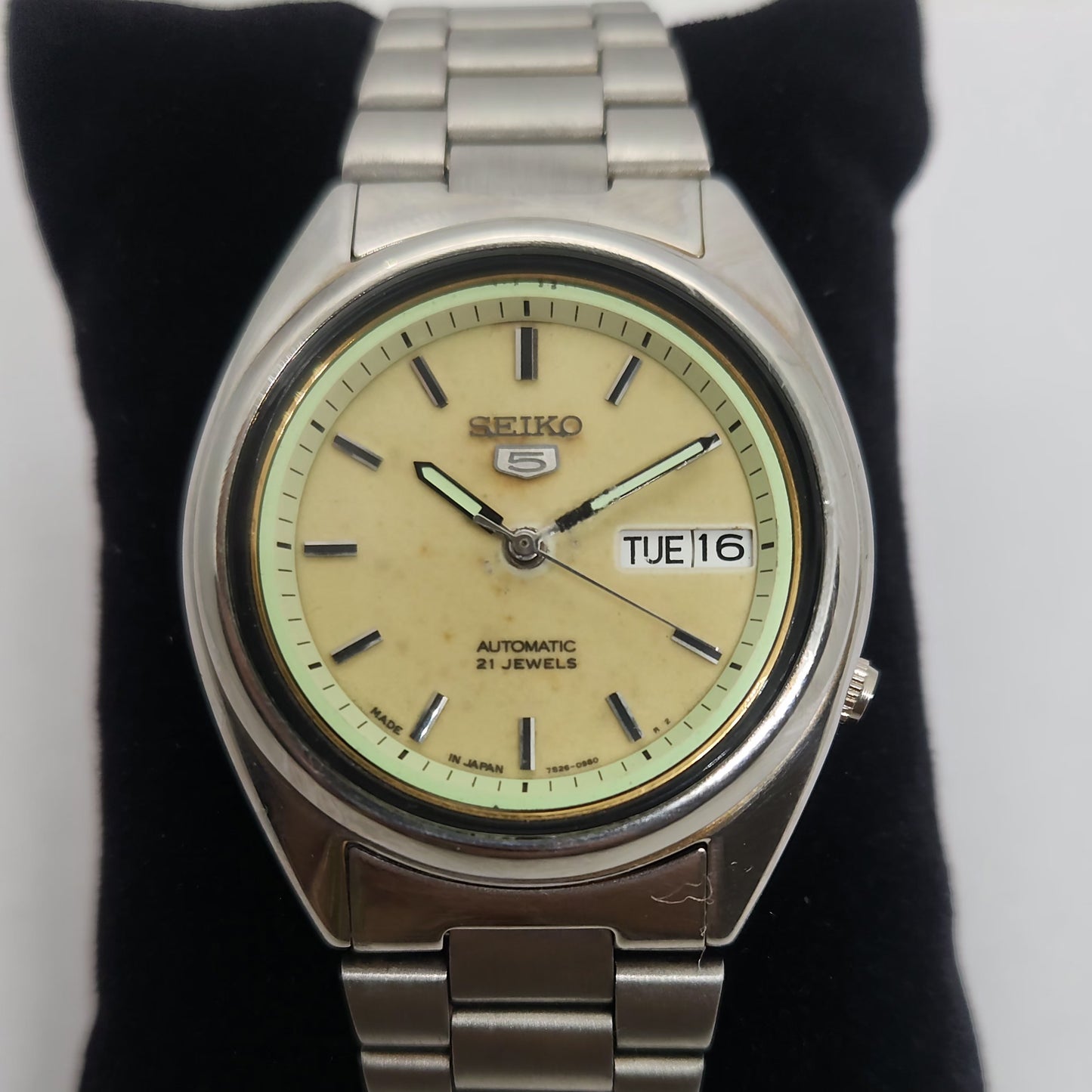 Vintage 1980 Original Seiko 5 Automatic 7s26 Gold face 21 Jewels Day-Date Japanese Men's Wrist Watch OG102