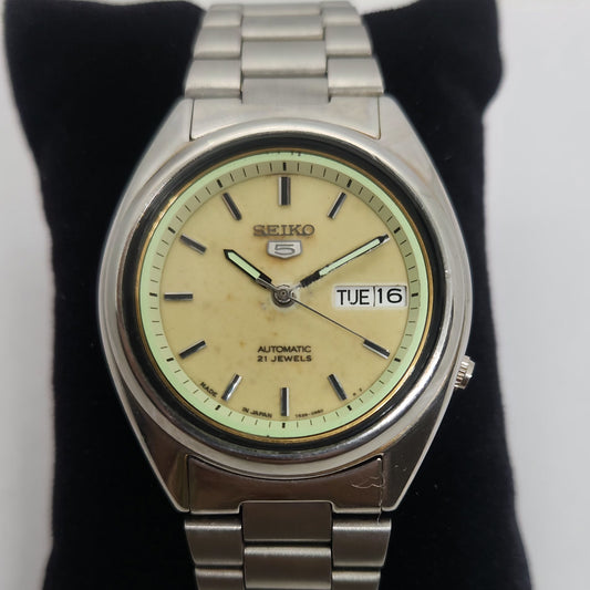 Vintage 1980 Original Seiko 5 Automatic 7s26 Gold face 21 Jewels Day-Date Japanese Men's Wrist Watch OG102