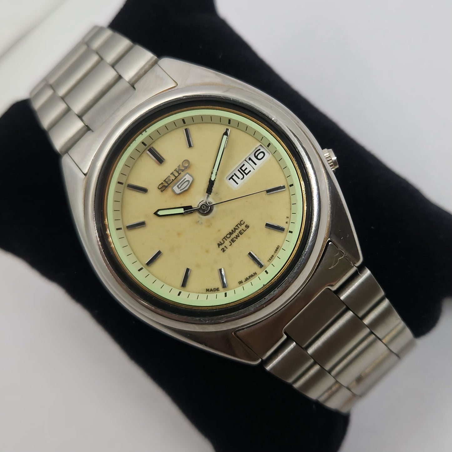 Vintage 1980 Original Seiko 5 Automatic 7s26 Gold face 21 Jewels Day-Date Japanese Men's Wrist Watch OG102