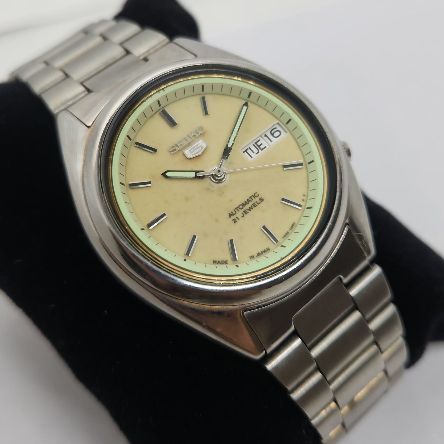 Vintage 1980 Original Seiko 5 Automatic 7s26 Gold face 21 Jewels Day-Date Japanese Men's Wrist Watch OG102