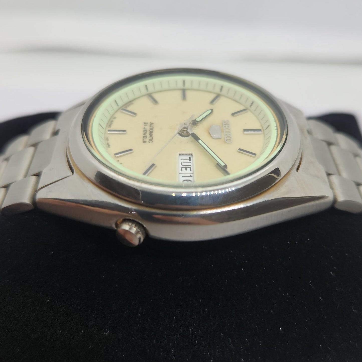 Vintage 1980 Original Seiko 5 Automatic 7s26 Gold face 21 Jewels Day-Date Japanese Men's Wrist Watch OG102