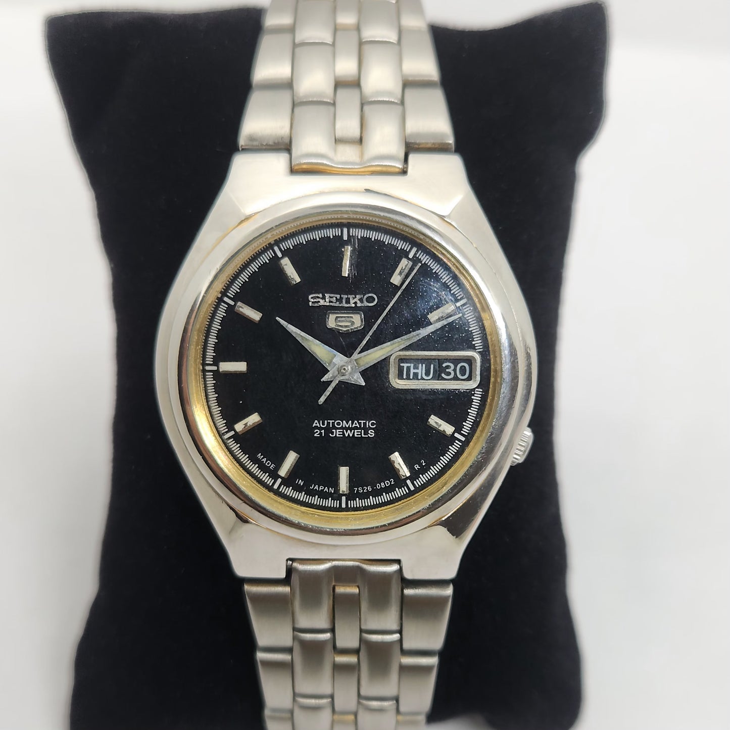 Vintage 1980 Original Seiko 5 Automatic 7s26-01T0 Black face 21 Jewels Day-Date Japanese Men's Wrist Watch OG105
