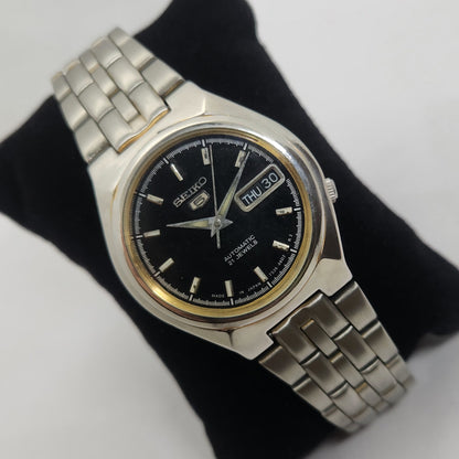 Vintage 1980 Original Seiko 5 Automatic 7s26-01T0 Black face 21 Jewels Day-Date Japanese Men's Wrist Watch OG105