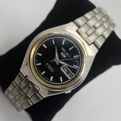 Vintage 1980 Original Seiko 5 Automatic 7s26-01T0 Black face 21 Jewels Day-Date Japanese Men's Wrist Watch OG105