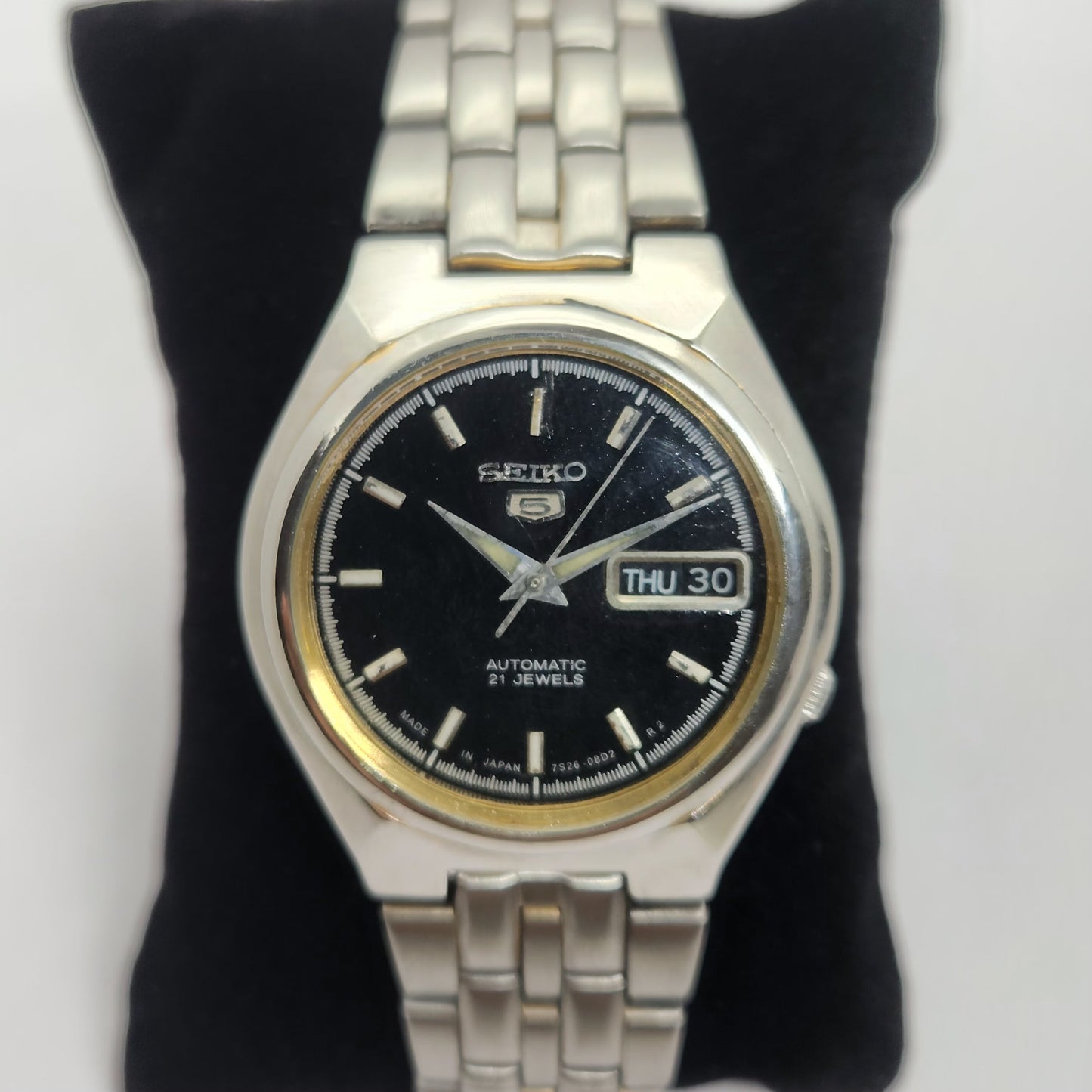 Vintage 1980 Original Seiko 5 Automatic 7s26-01T0 Black face 21 Jewels Day-Date Japanese Men's Wrist Watch OG105
