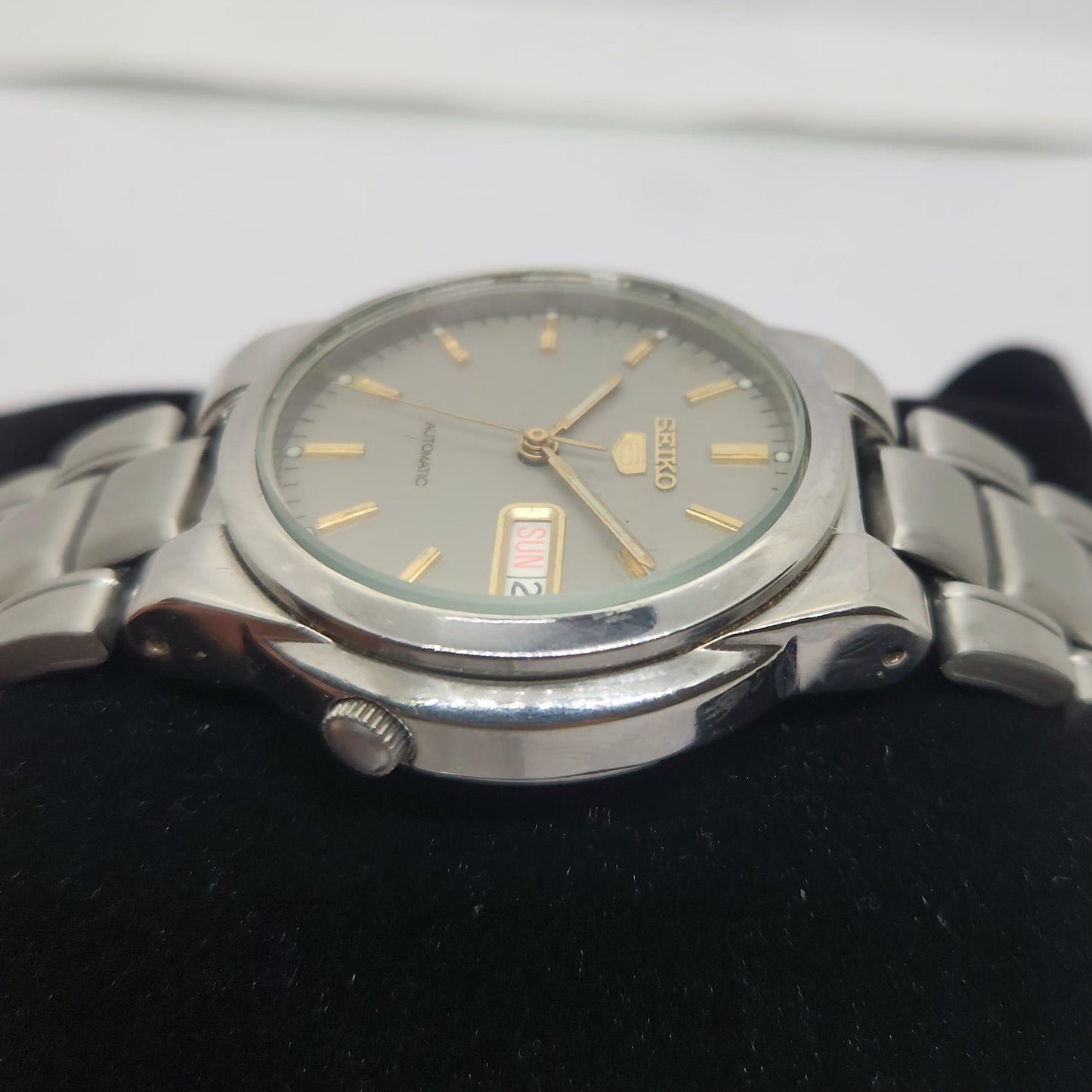 Vintage 1980 Original Seiko 5 Automatic 7s26 Grey face 21 Jewels Day-Date Japanese Men's Wrist Watch OG106