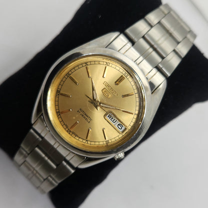 Vintage 1980 Original Seiko 5 Automatic 7s26-01R0 Golden face 21 Jewels Day-Date Japanese Men's Wrist Watch OG109