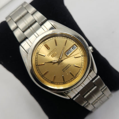 Vintage 1980 Original Seiko 5 Automatic 7s26-01R0 Golden face 21 Jewels Day-Date Japanese Men's Wrist Watch OG109
