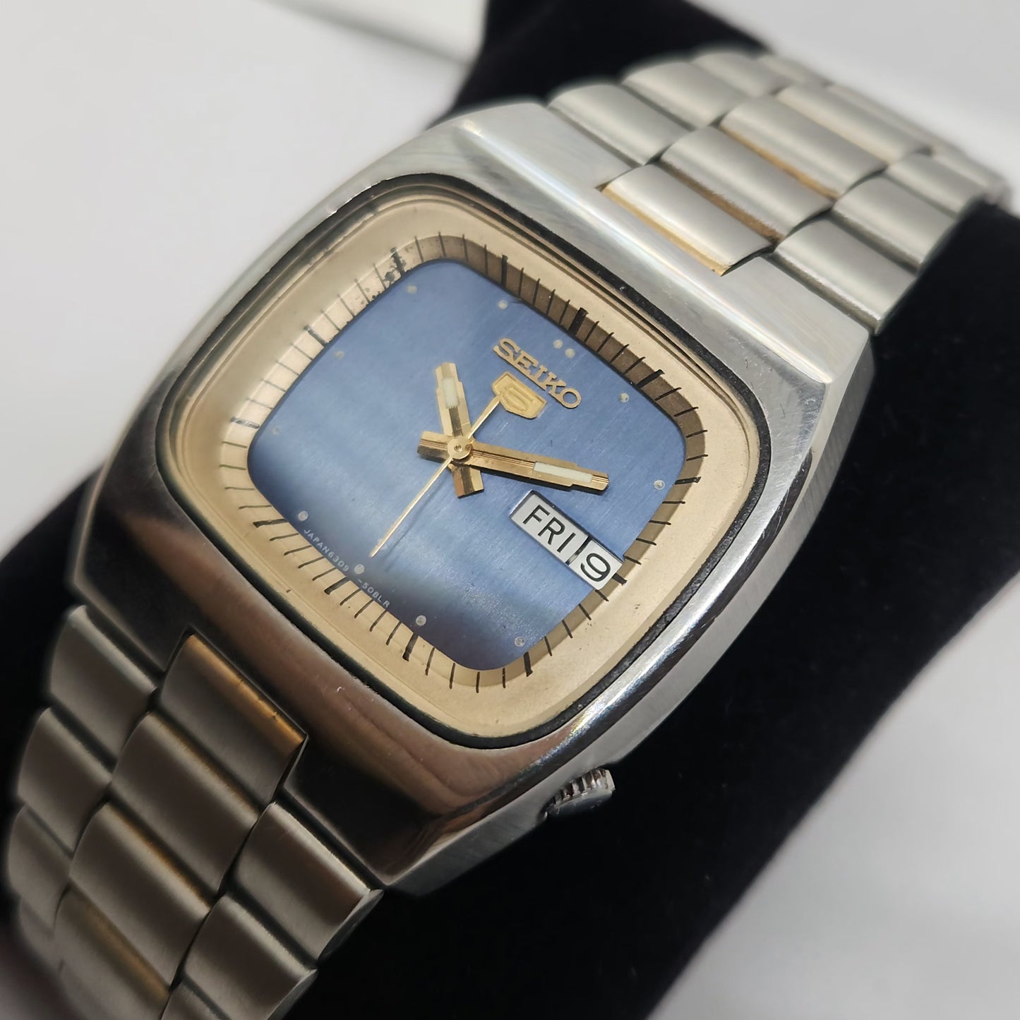Vintage 1980 Original Seiko 5 Automatic 6309-546B Blue face 17 Jewels Day-Date Japanese Men's Wrist Watch OG115
