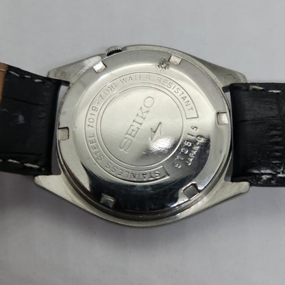 Vintage 1980 Original Seiko 5 Automatic 7019-7100 Blue face 21 Jewels Day-Date Japanese Men's Wrist Watch OG119