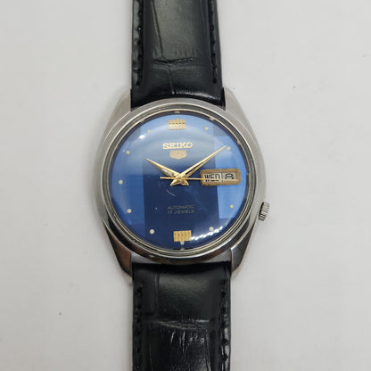 Vintage 1980 Original Seiko 5 Automatic 7019-7370 Blue face 21 Jewels Day-Date Japanese Men's Wrist Watch OG120