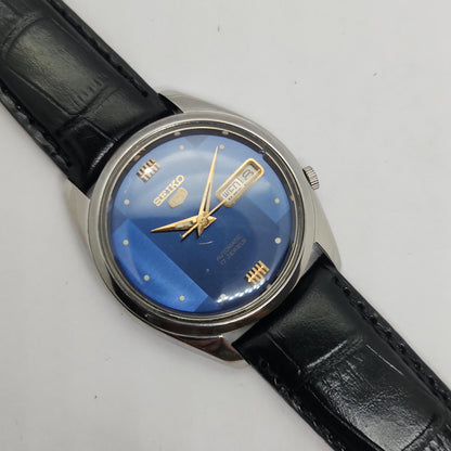 Vintage 1980 Original Seiko 5 Automatic 7019-7370 Blue face 21 Jewels Day-Date Japanese Men's Wrist Watch OG120