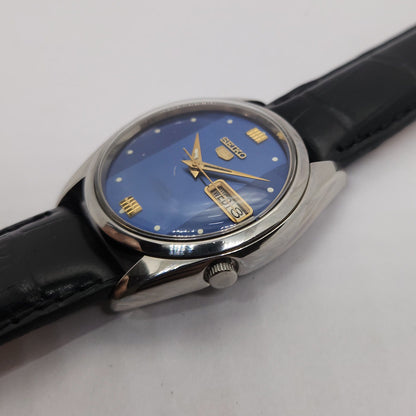 Vintage 1980 Original Seiko 5 Automatic 7019-7370 Blue face 21 Jewels Day-Date Japanese Men's Wrist Watch OG120