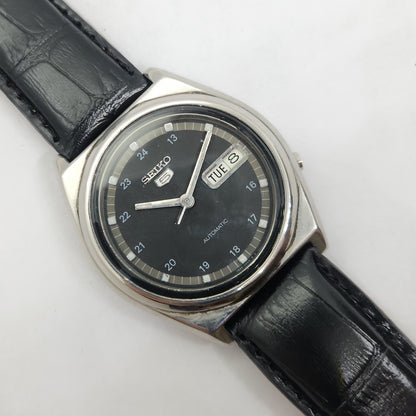 Vintage 1980 Original Seiko 5 Automatic 7S26-03B0 Black face 21 Jewels Day-Date Japanese Men's Wrist Watch OG121