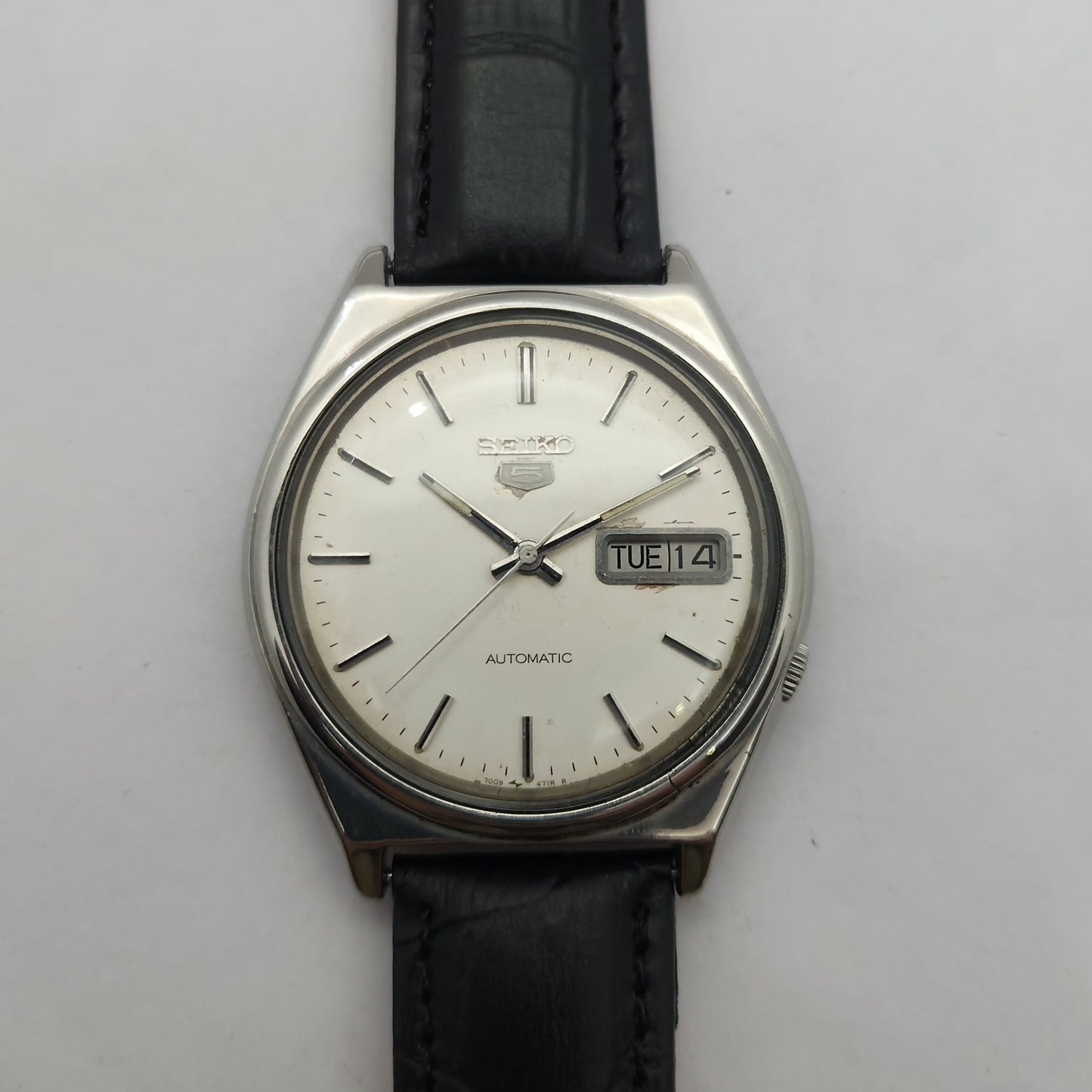 Vintage 1980 Original Seiko 5 Automatic 7009-3140 Silver face 17 Jewels Day-Date Japanese Men's Wrist Watch OG22