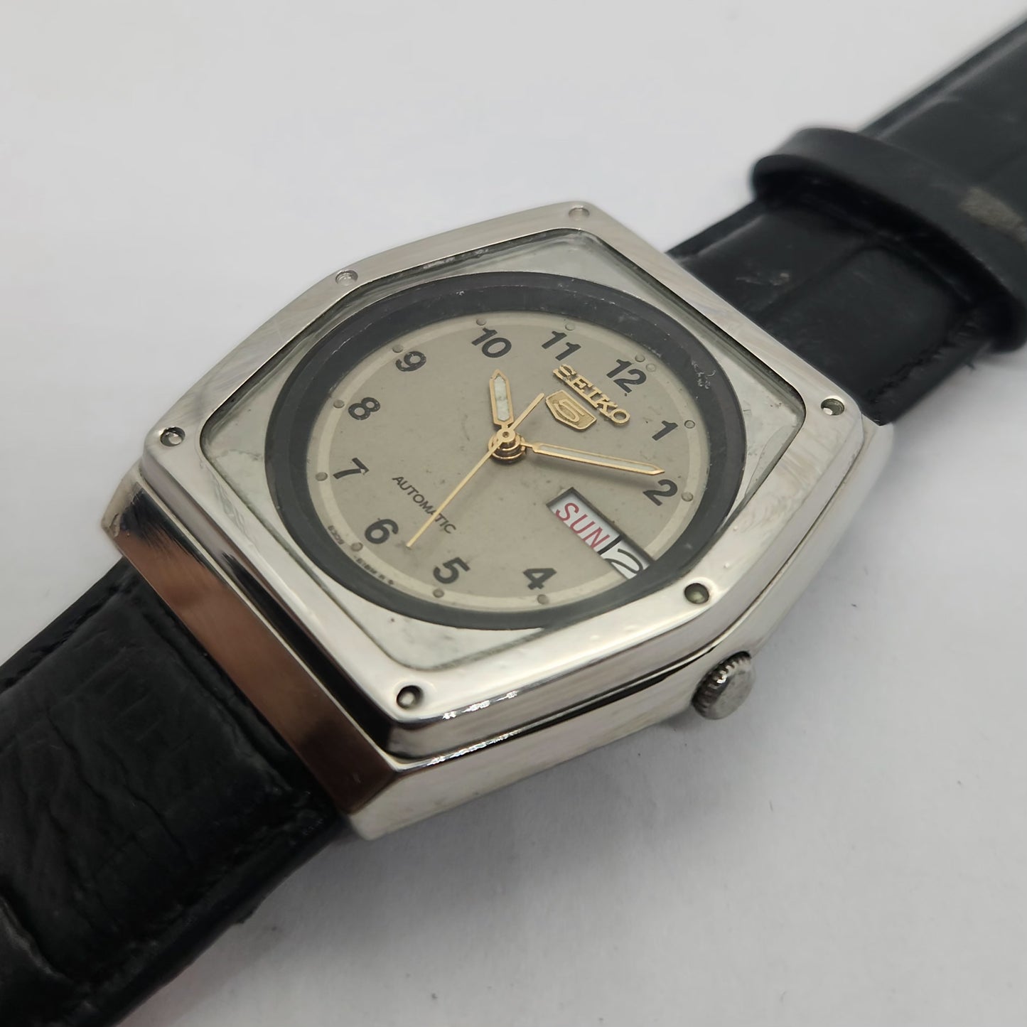 Vintage 1980 Original Seiko 5 Automatic 6349-5190 Grey face 23 Jewels Day-Date Japanese Men's Wrist Watch OG123