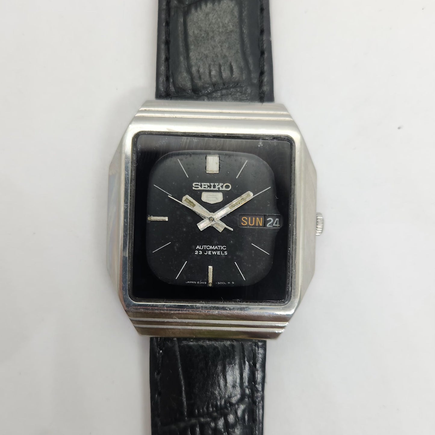 Vintage 1980 Original Seiko 5 Automatic 6349-514A Black face 23 Jewels Day-Date Japanese Men's Wrist Watch OG125