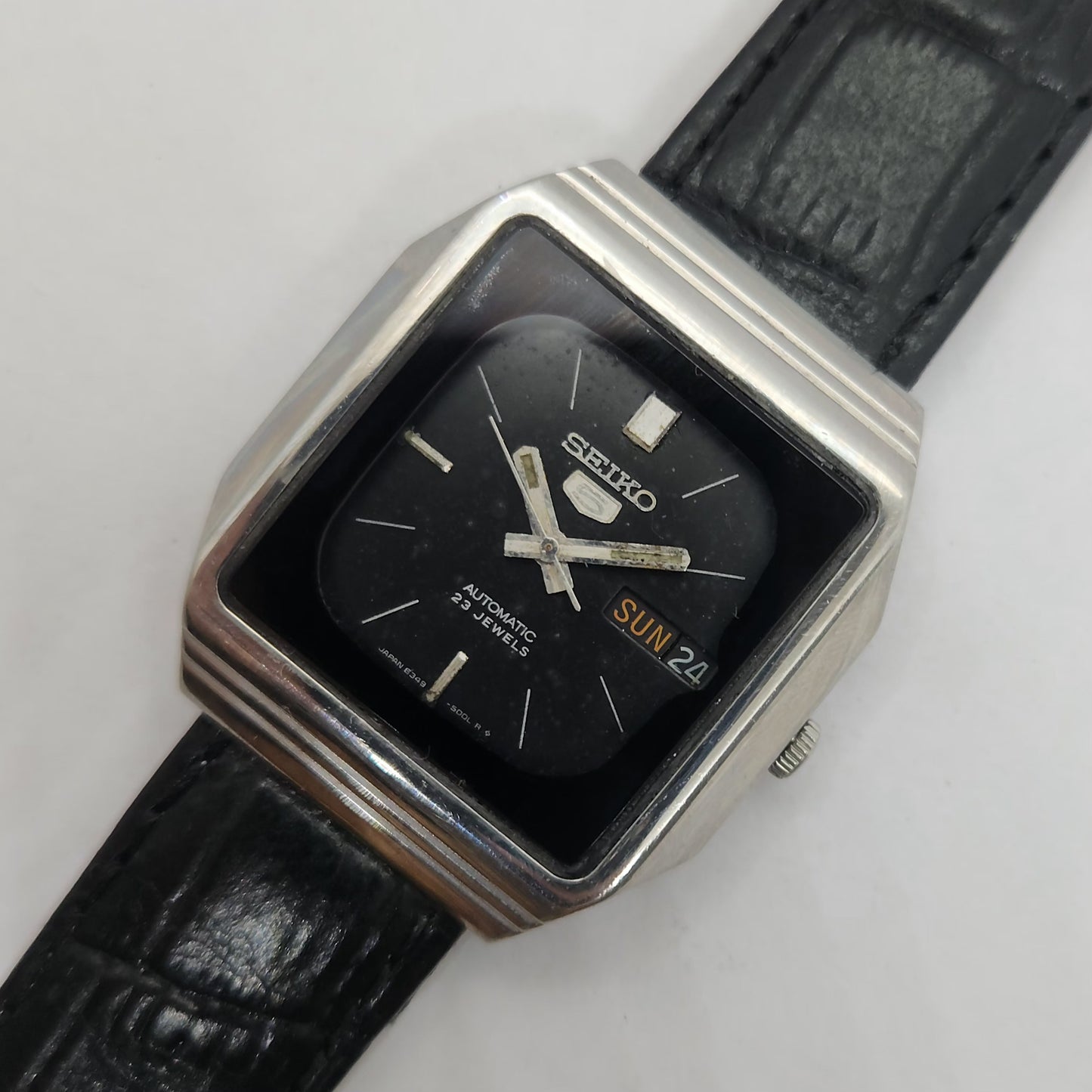 Vintage 1980 Original Seiko 5 Automatic 6349-514A Black face 23 Jewels Day-Date Japanese Men's Wrist Watch OG125