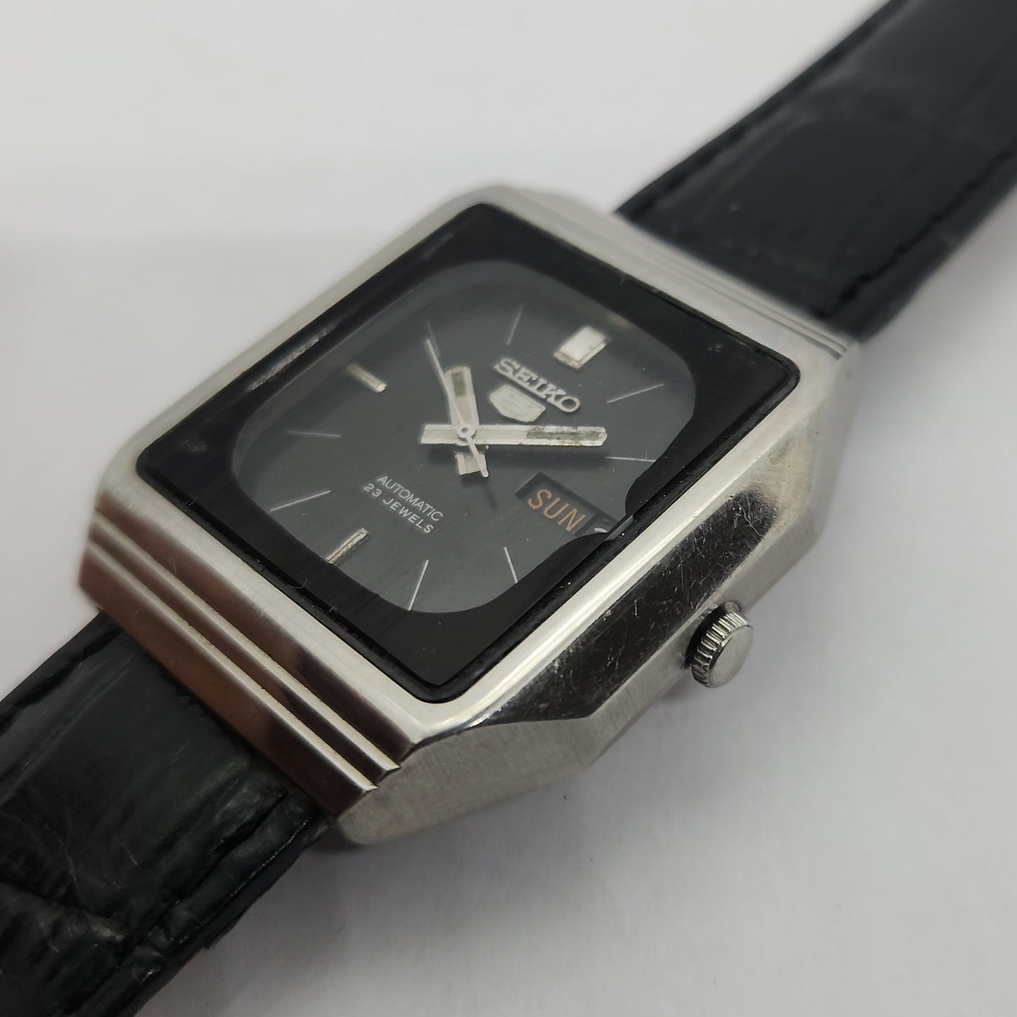 Vintage 1980 Original Seiko 5 Automatic 6349-514A Black face 23 Jewels Day-Date Japanese Men's Wrist Watch OG125