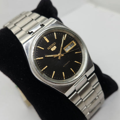 Vintage 1980 Original Seiko 5 Automatic 7009-2030 Black face 17 Jewels Day-Date Japanese Men's Wrist Watch OG128