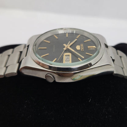 Vintage 1980 Original Seiko 5 Automatic 7009-2030 Black face 17 Jewels Day-Date Japanese Men's Wrist Watch OG128