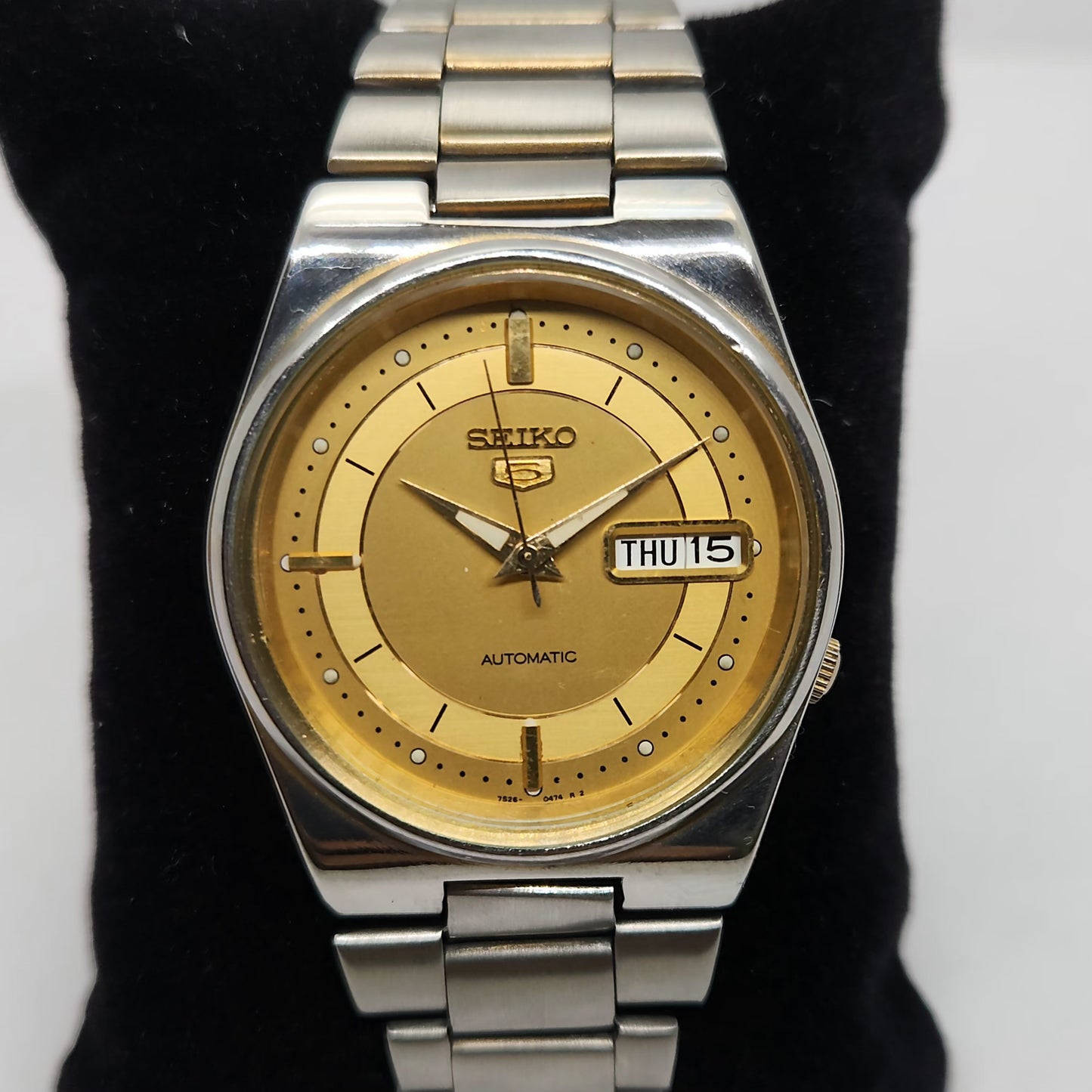 Vintage 1980 Original Seiko 5 Automatic 7S26 Golden face 21 Jewels Day-Date Japanese Men's Wrist Watch OG132