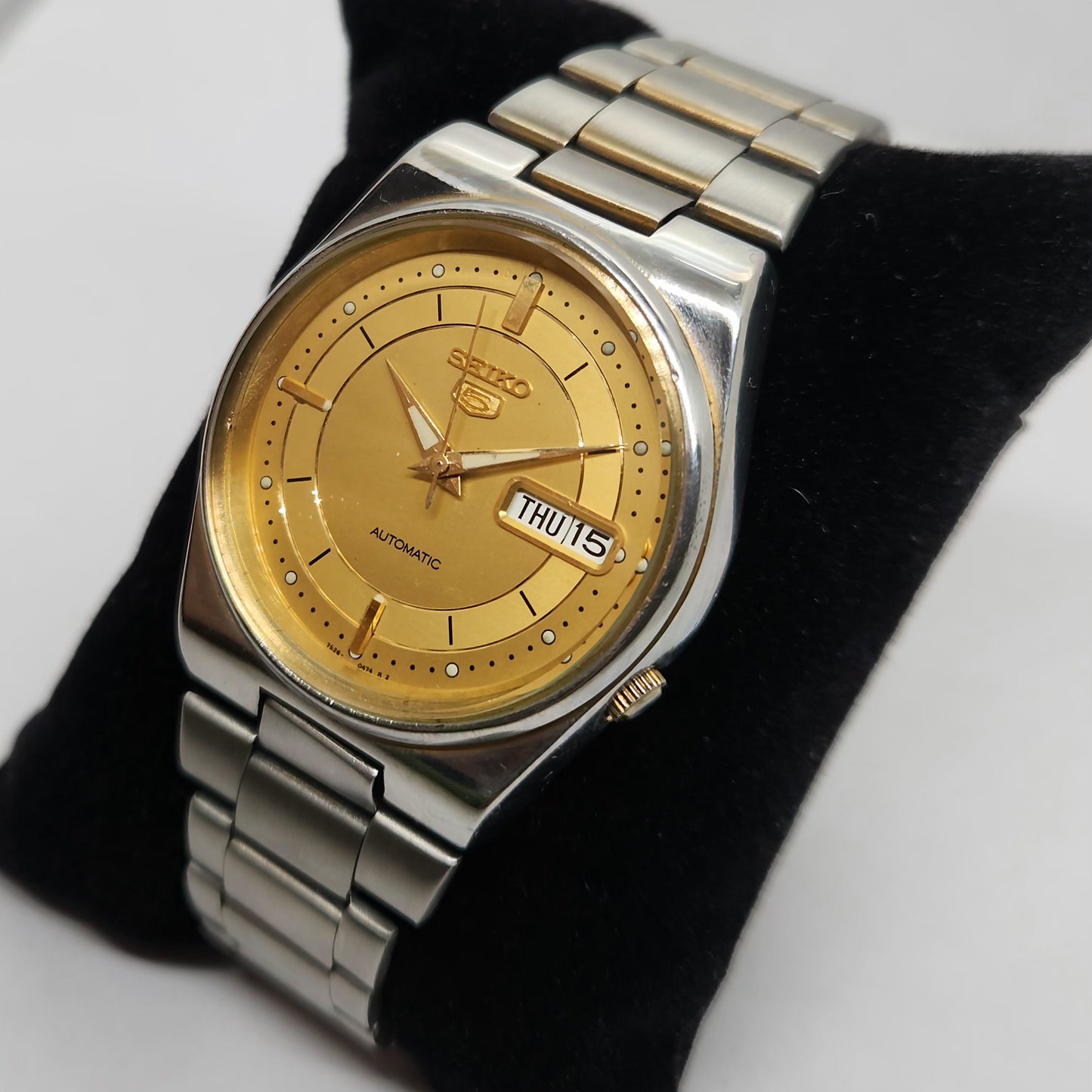 Vintage 1980 Original Seiko 5 Automatic 7S26 Golden face 21 Jewels Day-Date Japanese Men's Wrist Watch OG132