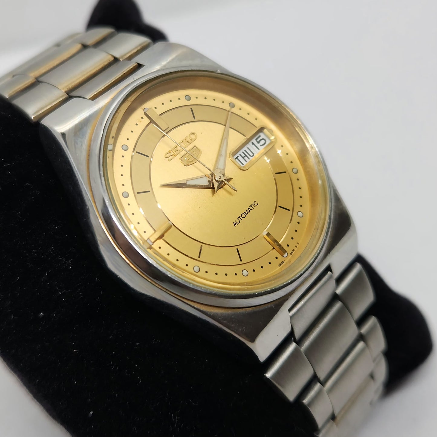 Vintage 1980 Original Seiko 5 Automatic 7S26 Golden face 21 Jewels Day-Date Japanese Men's Wrist Watch OG132