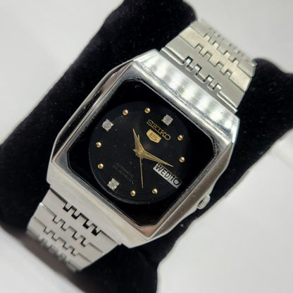 Vintage 1980 Original Seiko 5 Automatic 6309-6070 Black face 17 Jewels Day-Date Japanese Men's Wrist Watch OG135