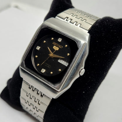 Vintage 1980 Original Seiko 5 Automatic 6309-6070 Black face 17 Jewels Day-Date Japanese Men's Wrist Watch OG135