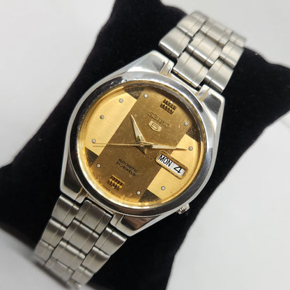 Vintage 1980 Original Seiko 5 Automatic 7s26 Golden face 21 Jewels Day-Date Japanese Men's Wrist Watch OG138