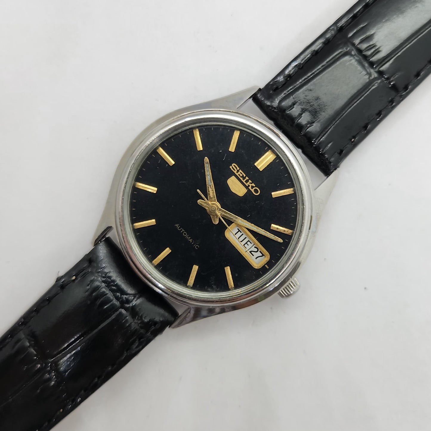 Vintage 1980 Original Seiko 5 Automatic 6309-7320 Silver face 17 Jewels Day-Date Japanese Men's Wrist Watch OG141