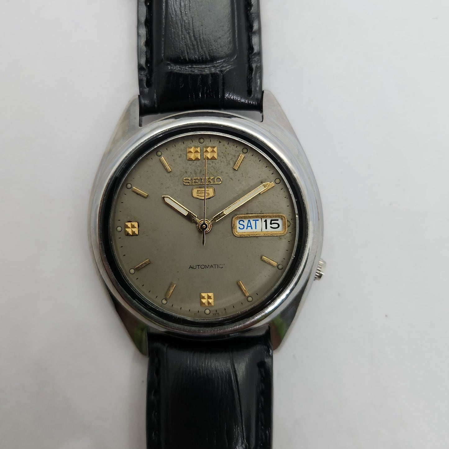 Vintage 1980 Original Seiko 5 Automatic 7s26-3040 Grey face 21 Jewels Day-Date Japanese Men's Wrist Watch OG143
