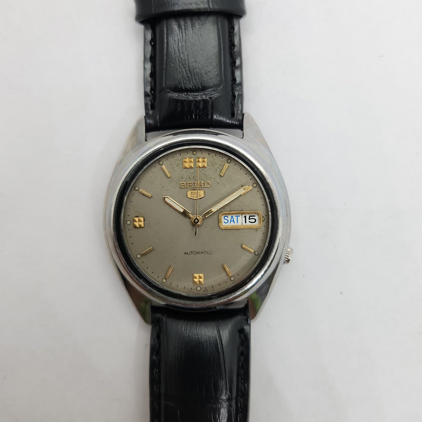 Vintage 1980 Original Seiko 5 Automatic 7s26-3040 Grey face 21 Jewels Day-Date Japanese Men's Wrist Watch OG143