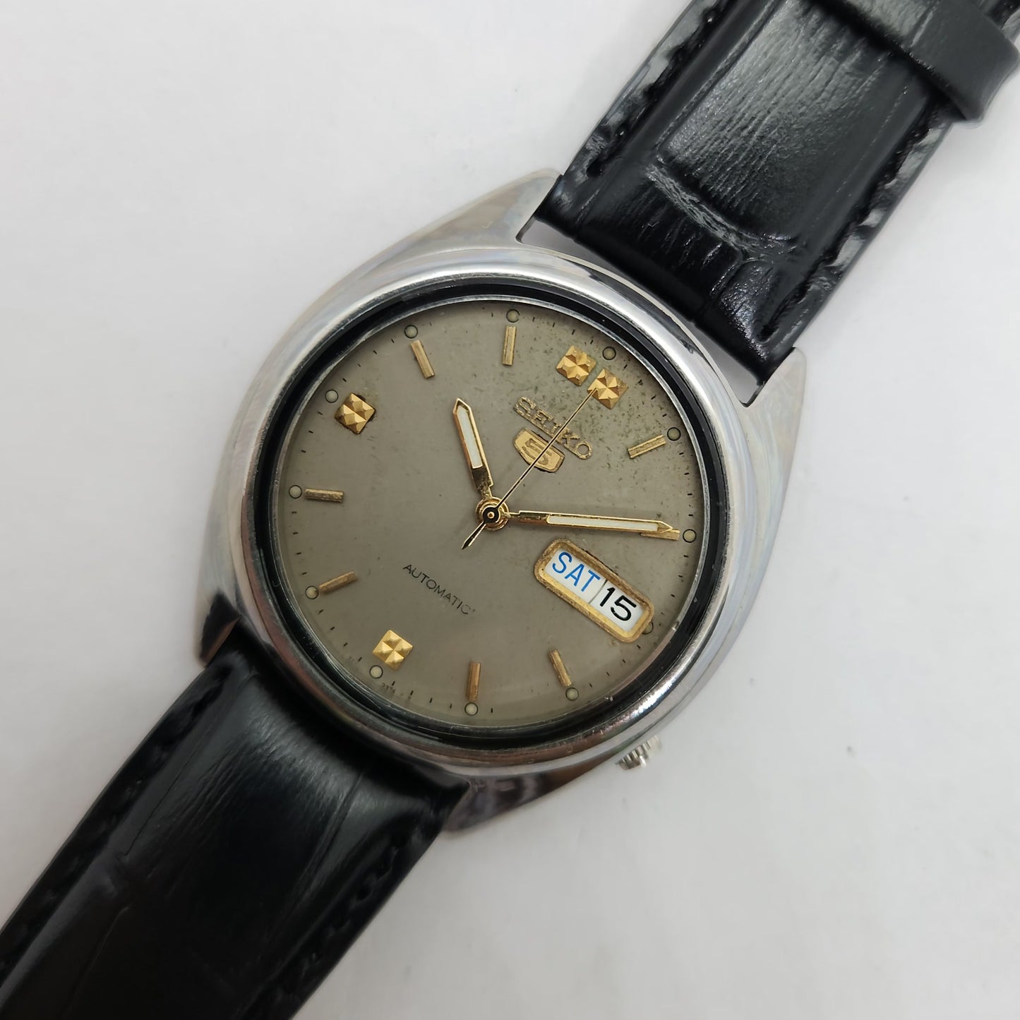 Vintage 1980 Original Seiko 5 Automatic 7s26-3040 Grey face 21 Jewels Day-Date Japanese Men's Wrist Watch OG143