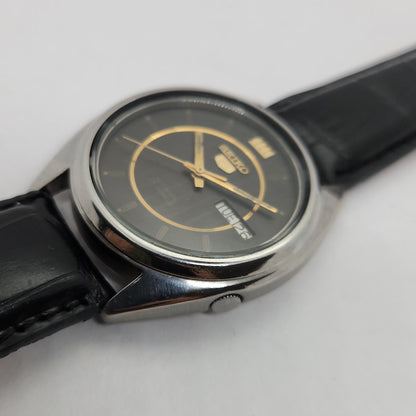 Vintage 1980 Original Seiko 5 Automatic 7009-3040 Black face 17 Jewels Day-Date Japanese Men's Wrist Watch OG144