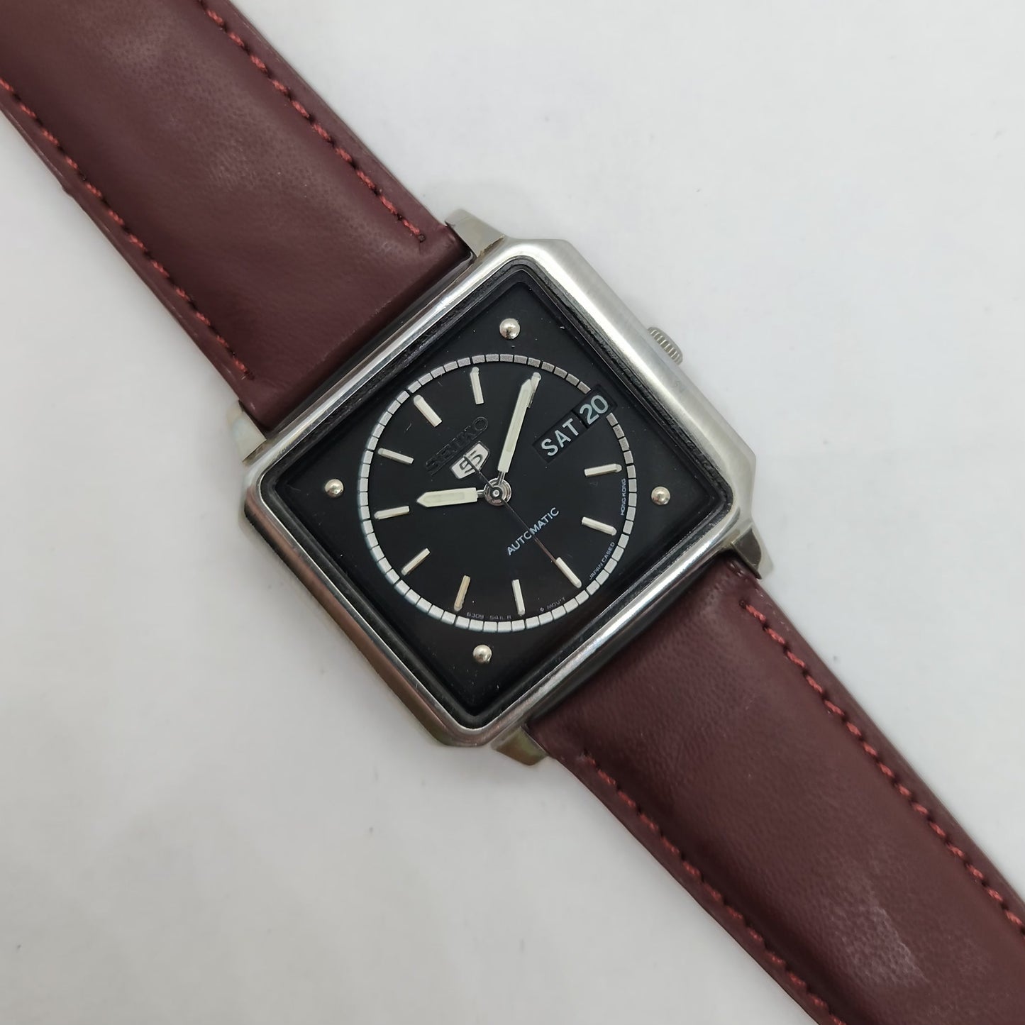 Vintage 1980 Original Seiko 5 Automatic 6309-8180 Black face 17 Jewels Day-Date Japanese Men's Wrist Watch OG146