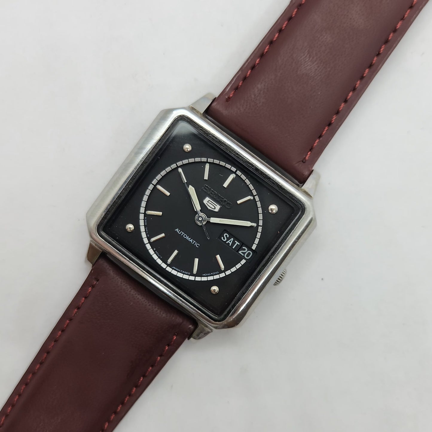 Vintage 1980 Original Seiko 5 Automatic 6309-8180 Black face 17 Jewels Day-Date Japanese Men's Wrist Watch OG146