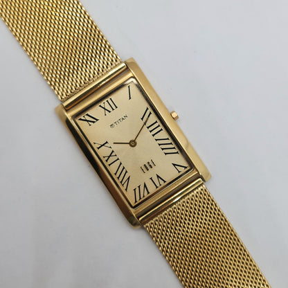 Original TITAN EDGE 1514YAA Golden Face 28MM Case Men's Wrist Watch OG157