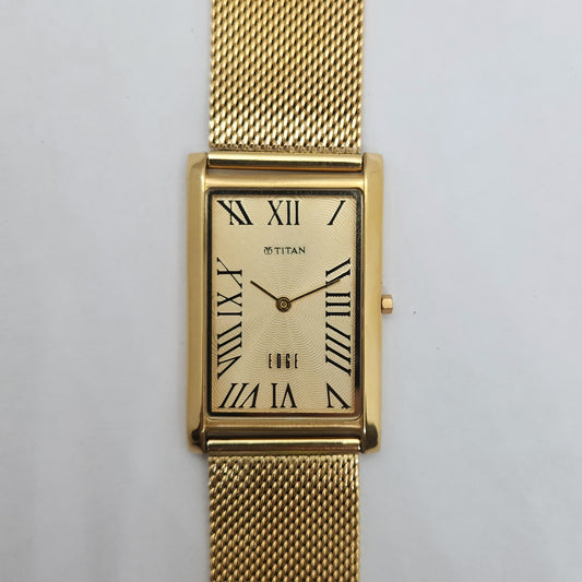 Original TITAN EDGE 1514YAA Golden Face 28MM Case Men's Wrist Watch OG157