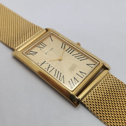 Original TITAN EDGE 1514YAA Golden Face 28MM Case Men's Wrist Watch OG157