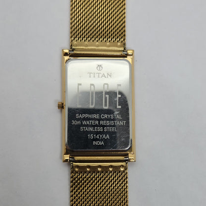 Original TITAN EDGE 1514YAA Golden Face 28MM Case Men's Wrist Watch OG157