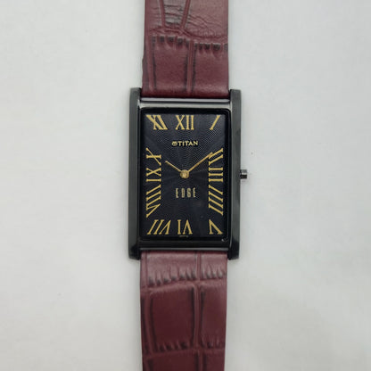Original TITAN EDGE 1514YAA Rectangular Black Face 28MM Case Men's Watch OG148