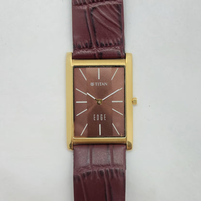 Original TITAN EDGE 1043YAB Rectangular Brown Face 28MM Case Men's Watch OG149