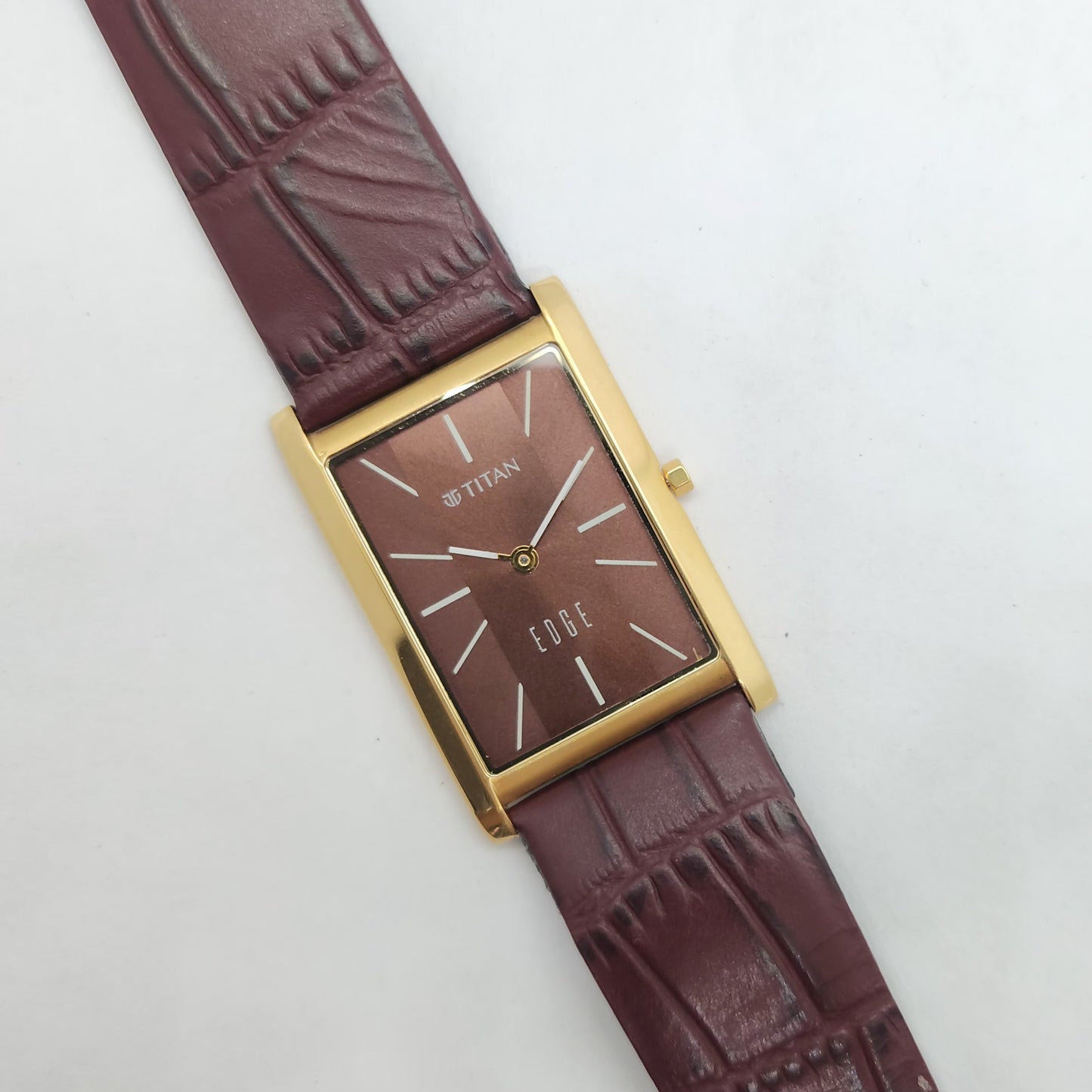 Original TITAN EDGE 1043YAB Rectangular Brown Face 28MM Case Men's Watch OG149